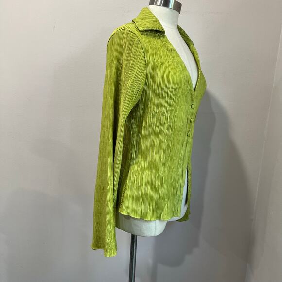 Y2K Inspired Lime Green Textured Button Top Long Sleeve Size XL - Picture 2 of 9